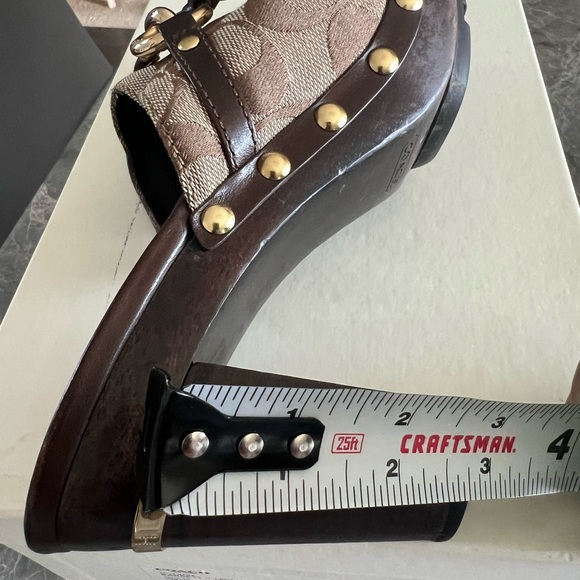 Coach Brown Mule Clogs with Signature Pattern 3 inch heel - Picture 5 of 6